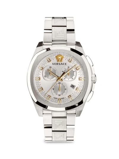 Versace Geo Chrono Stainless Steel Chronograph Bracelet Watch In Silver