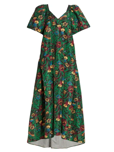 La Doublej Boom Puff-sleeve Floral-print Faille Dress