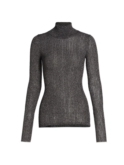 Rag & Bone Lexi Semisheer Cotton Blend Rib Turtleneck Top In Black