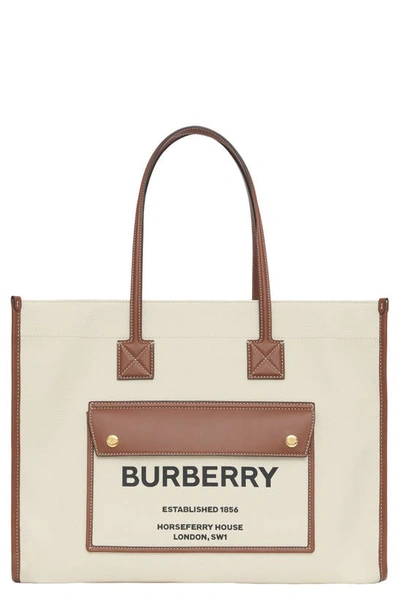 Burberry Two-tone Canvas And Leather Medium Freya Tote In Nude & Neutrals