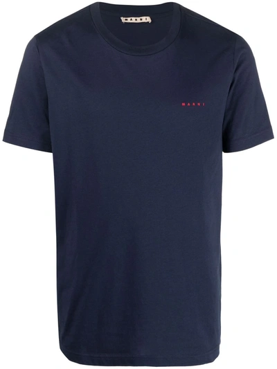 Marni Logo-print Cotton T-shirt In Blue
