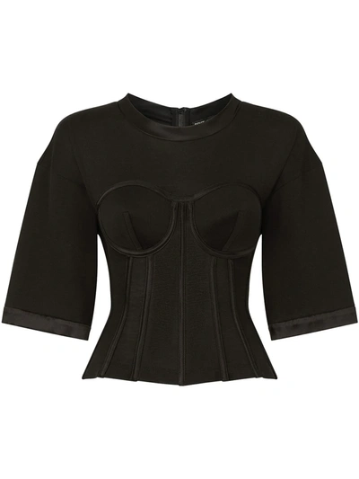 Dolce & Gabbana Short-sleeved Bralette-effect Blouse In Black