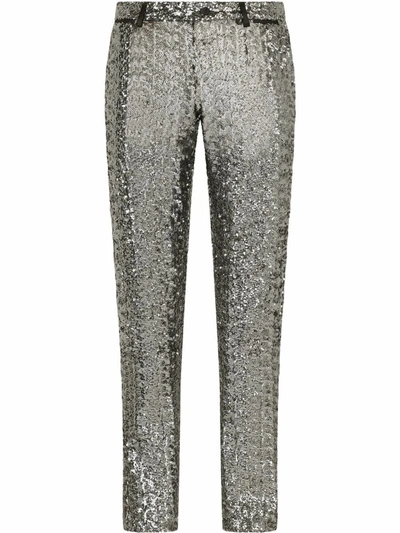 Dolce & Gabbana Sequin-embellished Trousers In Grey