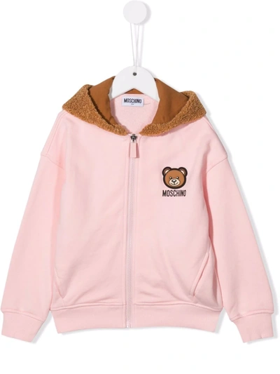 Moschino Kids' Hooded Teddy Bear-patch Jacket In Pink