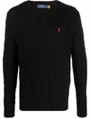 Polo Ralph Lauren Logo-embroidered Cable-knit Cotton Jumper In Black