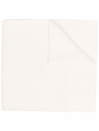 Hugo Boss Patch-detail Purl-knit Scarf In White