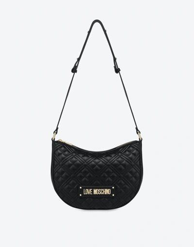 Love Moschino Shiny Quilted Hobo Bag In Black