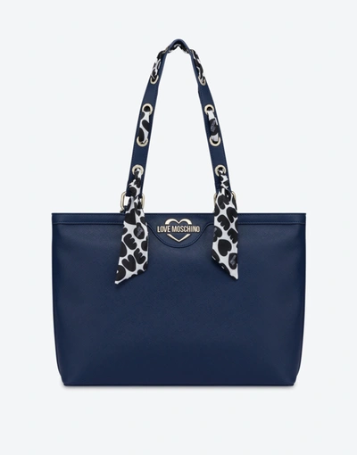 Love Moschino Scarf Shopper In Blue Navy