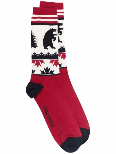 Dsquared2 Intarsia-knit Ankle Socks In Red