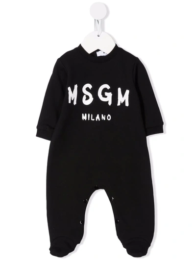Msgm Babies' Logo-print Stretch-cotton Pyjama In 黑色