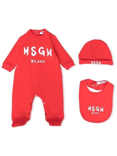 Msgm Babies' Logo Print One-piece Pyjamas In Red