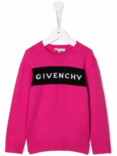 Givenchy Kids' Logo印花针织毛衣 In Lampone