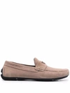 Emporio Armani Suede Driving Loafers With Logo In Beige