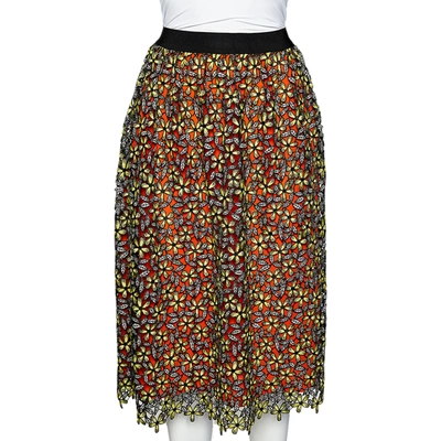 Pre-owned Self-portrait Multicolor Floral Guipure Lace Midi Skirt S