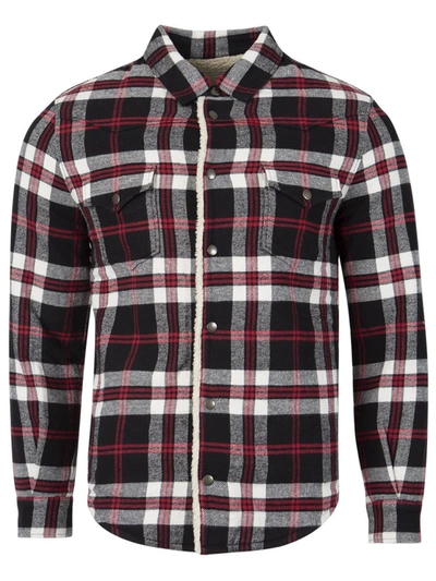 Saint Laurent Oversized Sherpa-lined Checked Cotton-blend Overshirt In Black