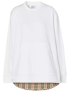 Burberry Vintage Check Panel Cotton Oversized Sweatshirt In White