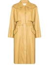 Low Classic Mustard Colored Leatheret Trench Coat With Belt In Yellow
