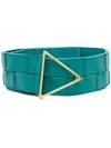 BOTTEGA VENETA TEAL TRIANGLE-PLAQUE WOVEN BELT,E17F815C-AF15-D4A3-0C13-E7E517312D6E