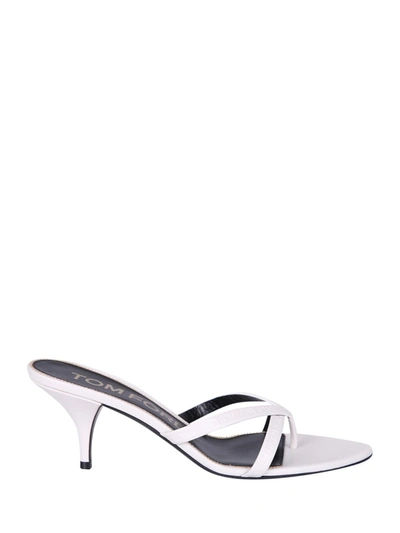 Tom Ford Strappy Leather Mules In White
