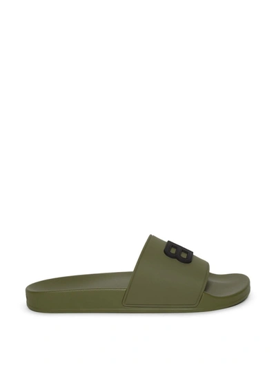 Balenciaga Bb Logo Slide Sandal Khaki In Green | ModeSens display picture 2