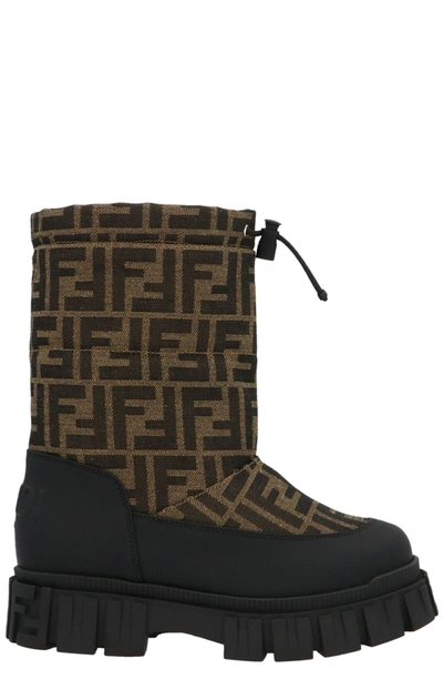 Fendi Black Snow Boots For Kids With Double Ff