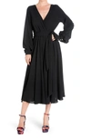 Meghan La Lilypad Wrap Midi Dress In Black