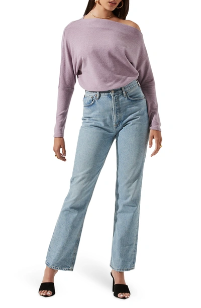 Astr Off The Shoulder Long Sleeve Sweater In Lilac