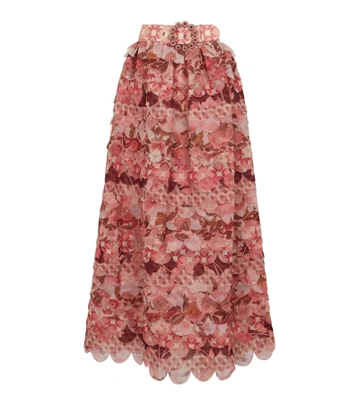 Zimmermann Concert Embellished Scalloped Floral-print Woven Maxi Skirt In Pink Mix
