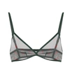 Saint Laurent Sheer Tulle Monogram Bra Green And Bordeaux In Vert/bordeaux