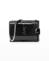 Saint Laurent Sunset Medium Ysl Crossbody Bag In Croc-embossed Leather In Black