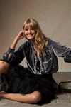 Pilcro Puff-sleeved Velvet Buttondown In Grey