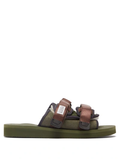 Suicoke Moto-mab Suede And Nylon Slides In Green,brown,blue