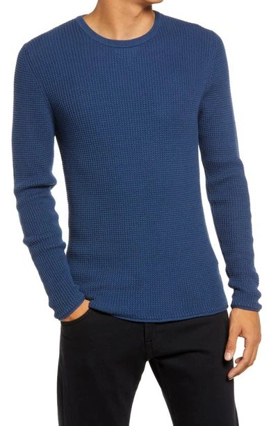 Billy Reid Mini Waffle Crewneck T-shirt In Indigo