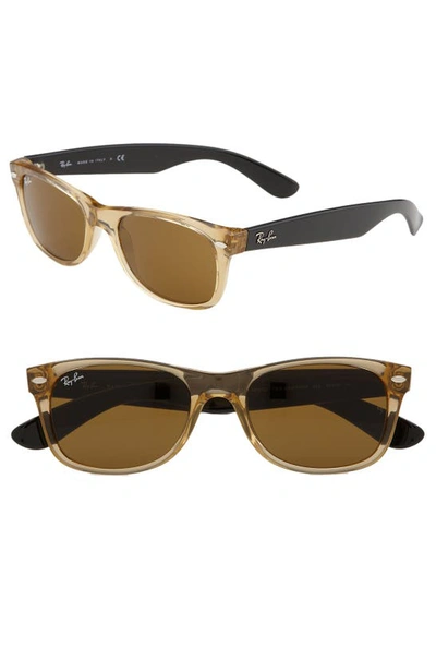 Ray Ban Small New Wayfarer 52mm Sunglasses In Satin Black/ Honey