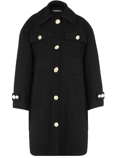 Dolce & Gabbana Single-breasted Textured Coat In Black
