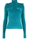 Bottega Veneta High-neck Ribbed Stretch-woven Top In Light Blue