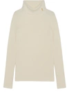 Saint Laurent Ribbed Turtleneck Pullover In Cream Wool And Cashmere In Cream