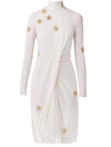 BURBERRY SILK VISCOSE DRESS WITH GOLD STARS,8182307