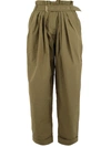 Balmain High-waist Paperbag Tailored Trousers In Green