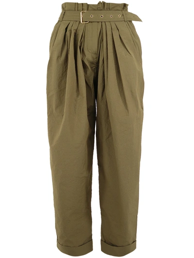 Balmain High-waist Paperbag Tailored Trousers In Green