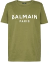 Balmain Green Cotton T-shirt With Logo Print In Green
