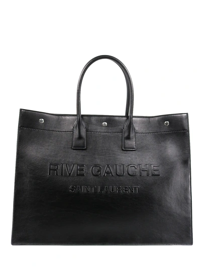Saint Laurent Large Rive Gauche Leather Tote Bag In Black