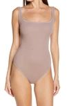 Skims Ribbed Stretch Cotton Bodysuit In Umber