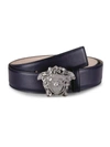 Versace Palazzo Medusa Buckle Leather Belt In Navy