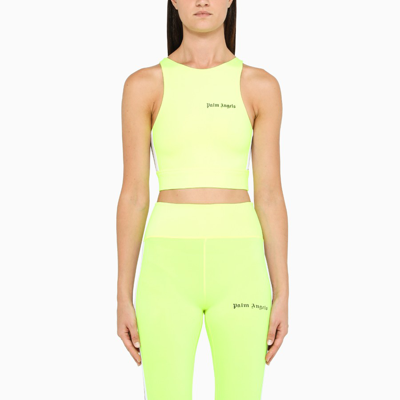Palm Angels Logo Side Band Jersey Crop Top In Yellow