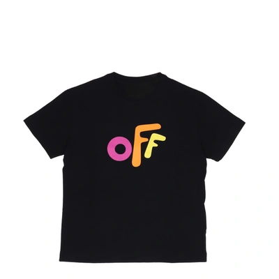 Off-white Kids' Off White T-shirt Nera In Jersey Di Cotone In Black / Multicolor