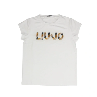 Liu •jo Kids' Cotton T-shirt In White / Gold