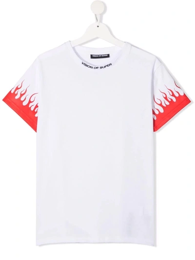 Vision Of Super White Kids T-shirt With Red Flames