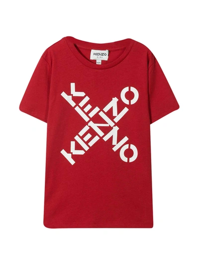 Kenzo Boys Red Kids Cross Logo-print Organic-cotton T-shirt 4-12 Years 4 Years