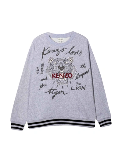 Kenzo Gray Sweatshirt For Kids With Tiger And Logo In Grigio